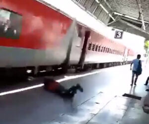 Clumsy Youth Falls From Speeding Train Onto Railway Platform