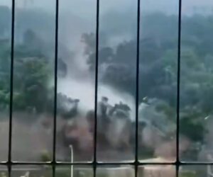 Mountain Torrents Flood City Streets In Just Seconds After Powerful Typhoon