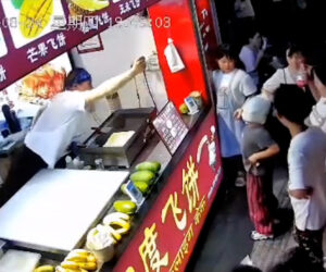 Little Boy Gets Slapped On His Face By Flying Flatbread Dough