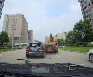 Utility Poles Crash Through Windshield Of Lux Mercedes