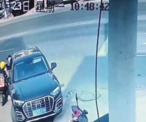 Delivery Boy On Scooter Gets Knocked Out By Two People In An Audi Before They Fled
