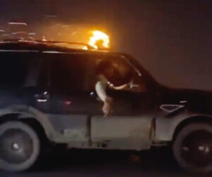 Motorway Morons Set Off Box Of Fireworks From SUV Roof