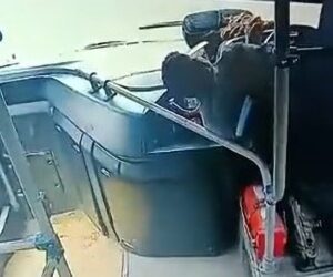 Moment Driver Loses Control Of Bus And Rams Vehicles
