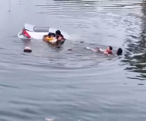 Villagers Save Mum, Her Two Little Children And Their Driver From Drowning