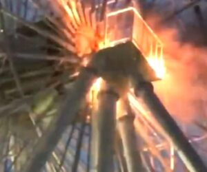 Moment Ferris Wheel In Chinese Amusement Park Catches Fire Due To Electrical Fault
